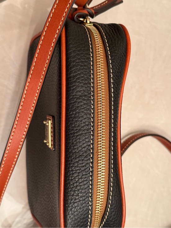 Dooney & Bourke Black Pebble Leather Crossbody with Brown Trim and Strap